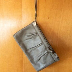 Etra Taupe Gray Leather Wristlet Purse